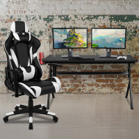 Flash Furniture BLN-X20D1904L-BK-GG Gaming Desk and Black Reclining Gaming Chair Set /Cup Holder/Headphone Hook/Removable Mouse Pad Top - Wire Management